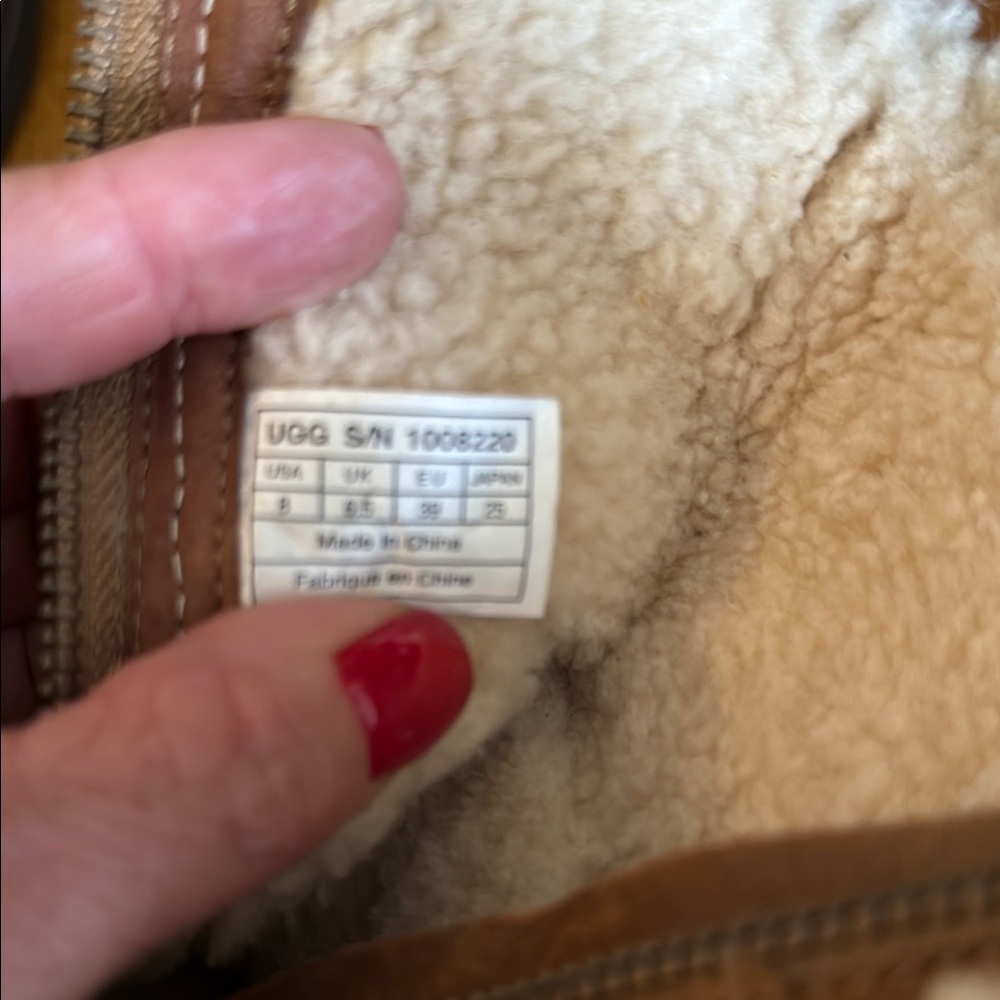 UGG Brown Leather and Cream Fur Winter Boots Woman 8 - Picture 7 of 9